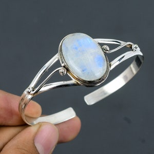 Bracciale con pietra di luna arcobaleno, in argento sterling 925, regolabile, fatto a mano, gioiello con pietre preziose naturali, regalo per lui.