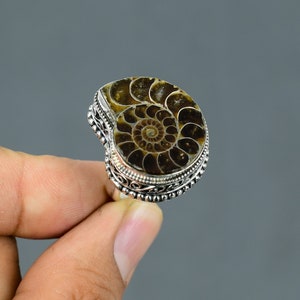 Ammonite Fossil Ring 925 Sterling Silver Ring Adjustable Ring Ammonite Fossil Gemstone Jewelry Women Ring Gift For Him Handmade Vintage Ring
