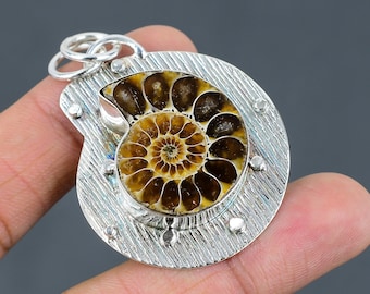 Ammonite Fossil Pendant 925 Sterling Silver Pendant High Quality Gemstone Jewelry Handmade Brand New Pendant Gift For Women Designer Jewelry