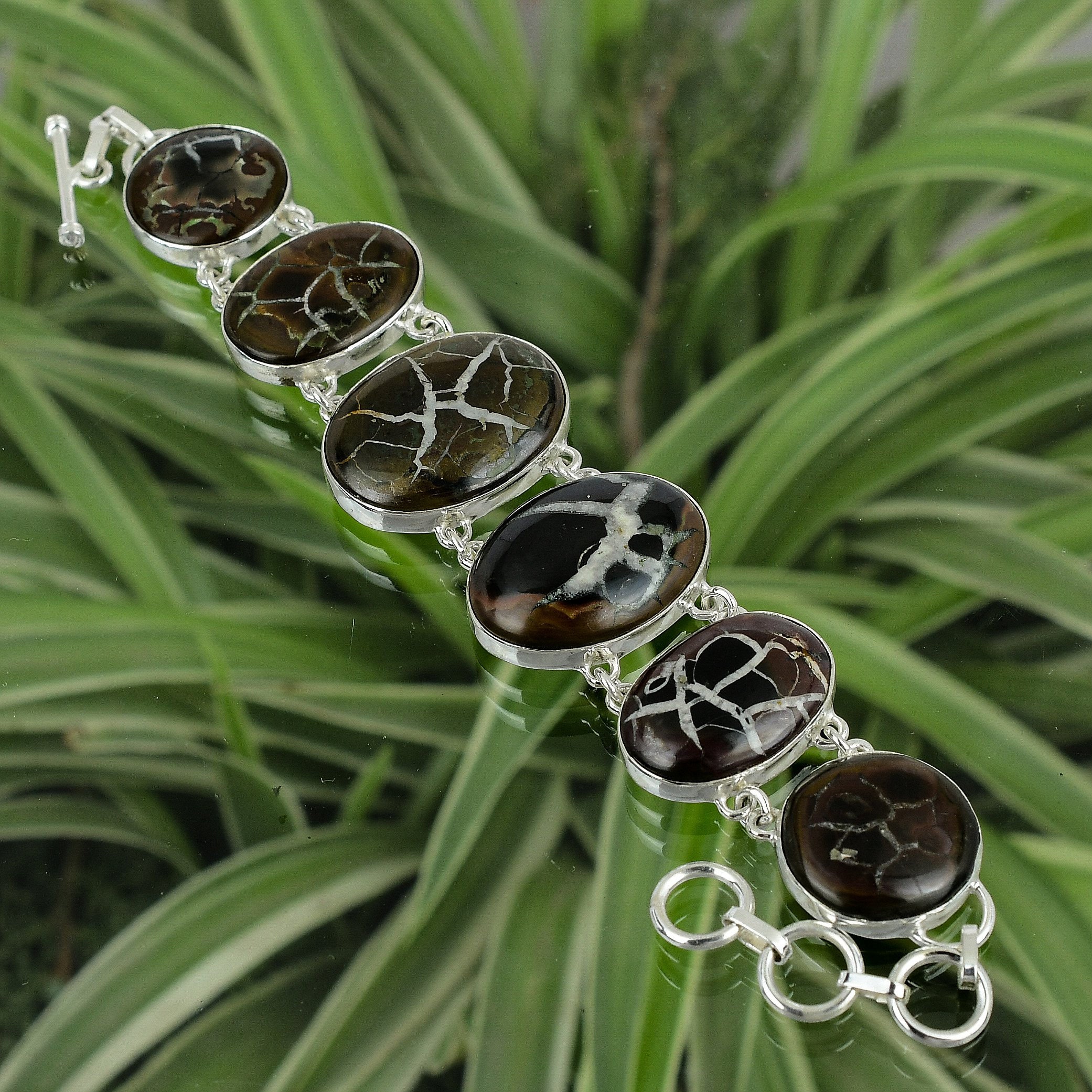 Moroccan Mud Crack Fossil Bracelet, 925 Sterling Silver, Handmade