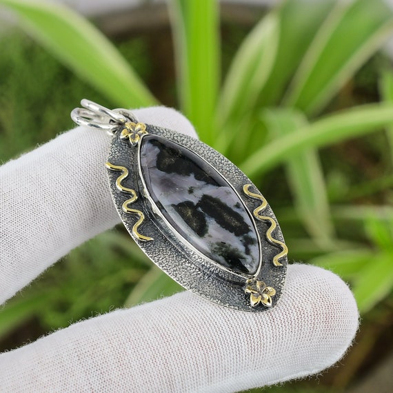 Mystic Merlinite Pendant 925 Sterling Silver Pendant 18K Gold