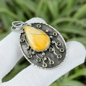 Handmade Pear Brecciated Mookaite Pendant: 925 Sterling Silver, 18K Gold Plated