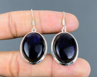 Blue Fire Labradorite Earrings: Handmade 925 Sterling Silver Gemstone Jewelry