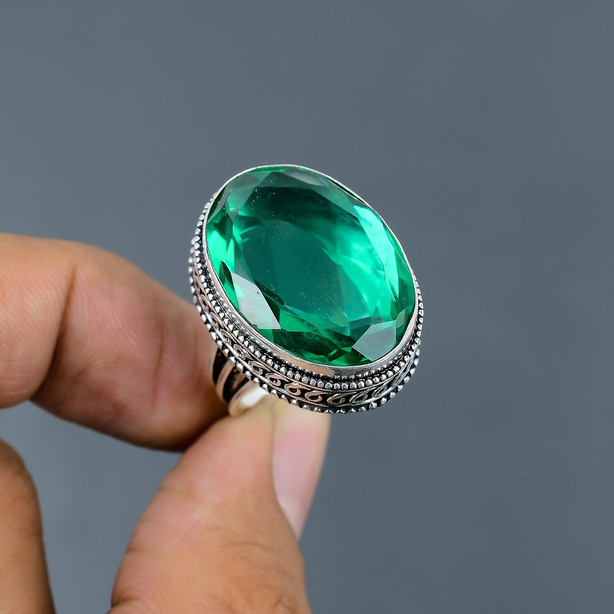 Faceted Chrome Diopside Ring 925 Sterling Silver Rings