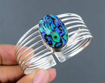 Pulseira de madrepérola: Bracelete ajustável feito à mão em prata de lei 925