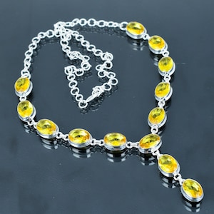 Faceted citrine necklace 925 sterling silver necklace adjustable chain necklace designer jewelry gemstone handmade necklace gifts for mother