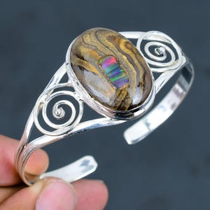 Ethopian opal in boulder opal cuff bracelet 925 sterling silver bangle gemstone adjustable cuff bracelet handmade jewelry gifts for mother
