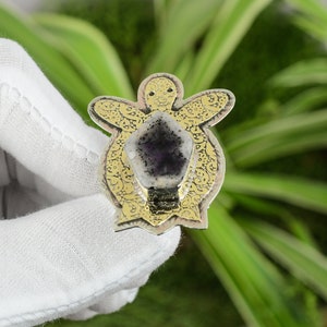Super 23 Amethyst Ring 925 Sterling Silver Ring Adjustable Ring 18K Gold Plated Gemstone Ring Handmade Turtle Jewelry Tortoise Ring