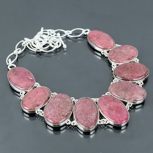 Rhodonite Necklace 925 Sterling Silver Necklace Handmade Jewelry Adjustable Chain Necklace Gemstone Jewelry Gift For Girl Brand New Necklace