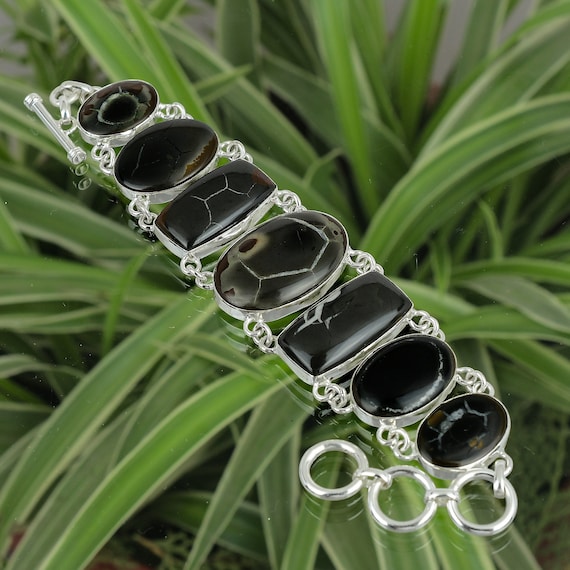 Moroccan Mud Crack Fossil Bracelet 925 Sterling Silver Bracelet Adjustable  Chain Bracelet Handmade Brand New Bracelet Gemstone Jewelry