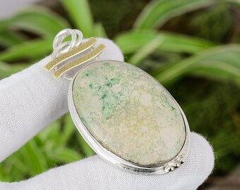 Handmade Variscite Pendant: 925 Sterling Silver, 18K Gold Plated
