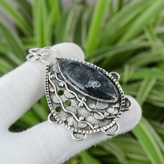Larvikite Pendant 925 Sterling Silver Pendant Handmade Antique