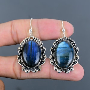Labradorite Earring 925 Sterling Silver Earring Handmade Women Earrings Labradorite Gemstone Jewelry Latest Design Earring Anniversary Gifts