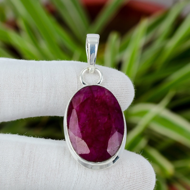 Faceted Kashmir Ruby Pendant 925 Sterling Silver Pendant Gemstone Pendant Handmade Pendant Gift For Her Wedding Jewelry Birthstone Pendant