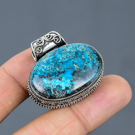 Pendentif En Argent 925 Et Turquoise Fait Main - Inde - Longueur 6.4 Cm - Neuf Sans Emballage