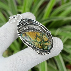 Handmade Azurite Malachite 925 Sterling Silver Boho Pendant