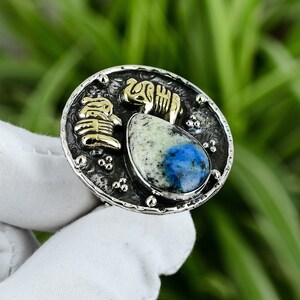 Handmade K2 Jasper Sterling Silver Ring: Adjustable Elephant Design