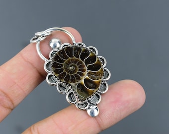 Ammonite Fossil Pendant: Handmade 925 Sterling Silver Gemstone Jewelry