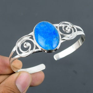 Handmade Smithsonite Gemstone Bangle: 925 Sterling Silver Adjustable Cuff