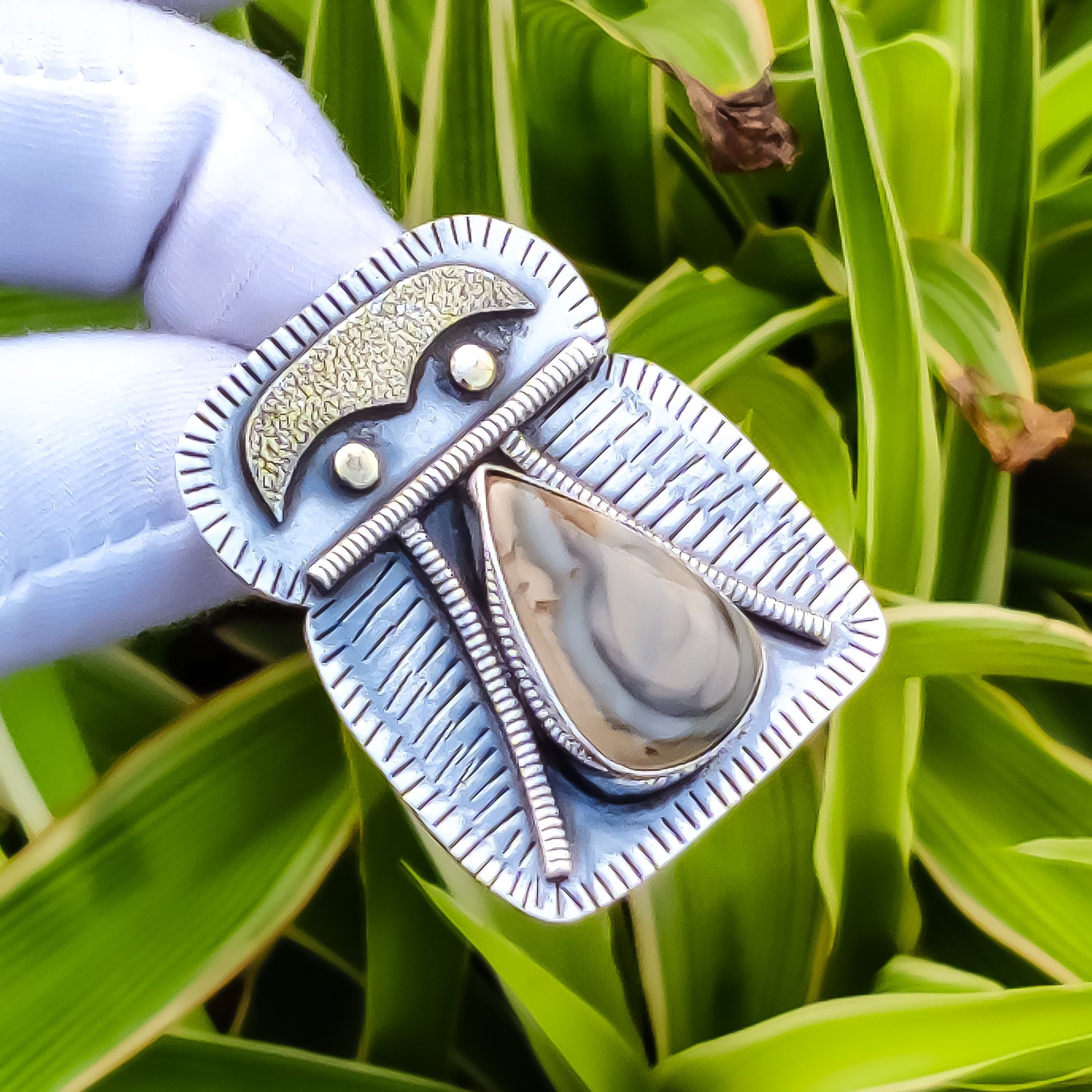 silverジュエリー Handmade Pear Imperial Jasper Pendant: 925 Sterling Silver, 18K