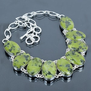 Serpentine necklace 925 sterling silver gemstone necklace adjustable chain necklace serpentine jewelry handmade unique necklace wedding gift