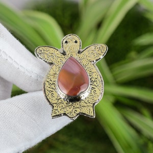 Imperial Jasper Ring 925 Sterling Silver Ring 18K Gold Plated Adjustable Ring Gemstone Ring Handmade Tortoise Jewelry Designer Ring
