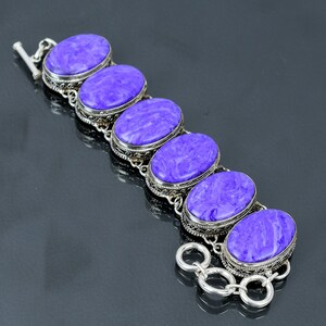 Charoite Bracelet 925 Sterling Silver Bracelet Handmade Jewelry Adjustable Chain Bracelet Vintage Bracelet For Gift Dainty Gemstone Bracelet