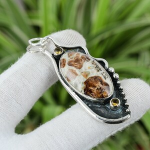 Spessartine Garnet In Limestone Pendant Citrine Pendant 925 Sterling Silver Pendant Handmade Pendant Real Gemstone Jewelry Mother's Day Gift