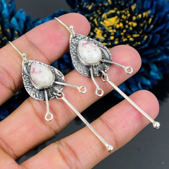 Rare Cinnabar Earrings Gemstone Earrings White Drop Dangle