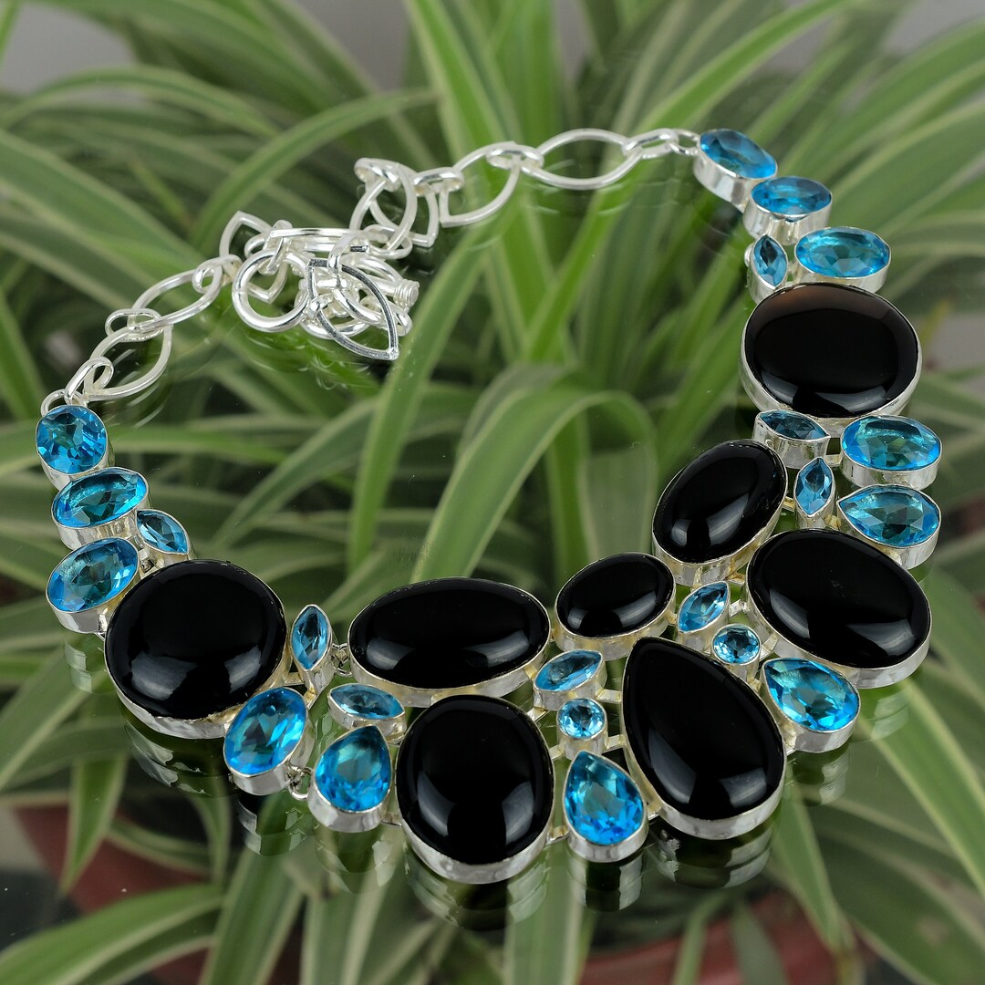 Colgante De Topacio Azul Suizo De Talla Esmeralda: Plata 925 Y Oro