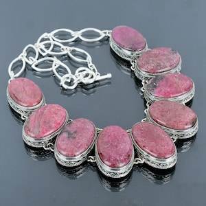 Handmade Rhodonite Necklace: 925 Sterling Silver Gemstone Jewelry