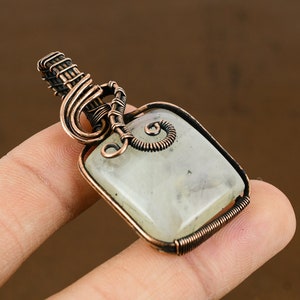 Handmade Copper Wire Wrapped Rainbow Moonstone Pendant