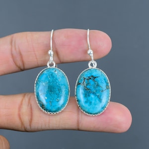 Handmade Tibetan Turquoise Earrings: 925 Sterling Silver Gemstone Jewelry