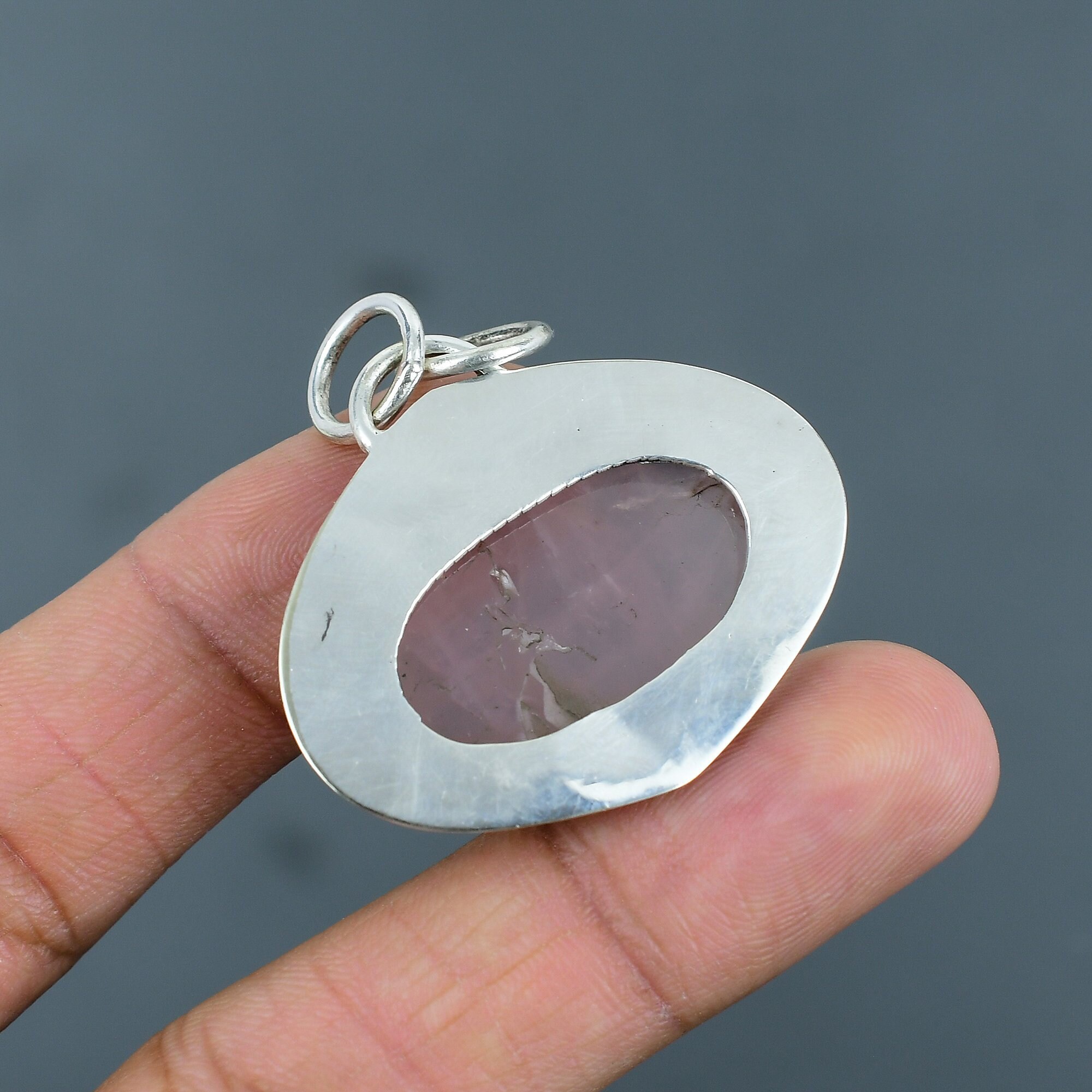 Pendentif En Argent Sterling 925 Avec Quartz Rose Et Kunzite - Fait Main - Neuf Sans Emballage