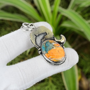 Spiny Oyster Copper Turquoise Pendant 925 Sterling Silver Pendant 18K Gold Plated Real Gemstone Pendant Handmade Jewelry Wedding Gift
