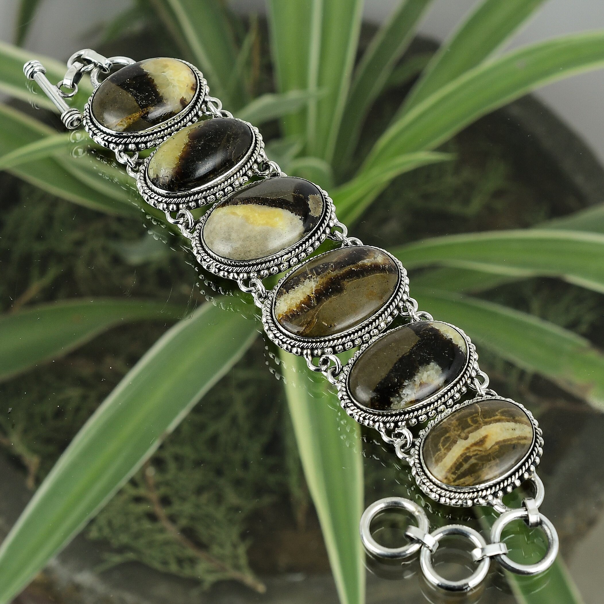 Septarian Bracelet 925 Sterling Silver Bracelet Adjustable Chain