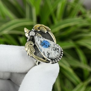 K2 Jasper Ring 925 Sterling Silver Ring Adjustable Ring 18K Gold Plated Gemstone Parrot Ring Handmade Decent Jewelry Anniversary Gift