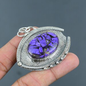 Colgante de charoita de cobre, colgante de plata de ley 925, joyería de piedras preciosas naturales, colgante llamativo, colgante hecho a mano, joyería de plata, regalos para ella