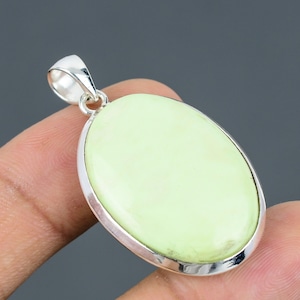 Lemon Chrysoprase Pendant: Oval Gemstone, 925 Sterling Silver, Handmade Boho Jewelry