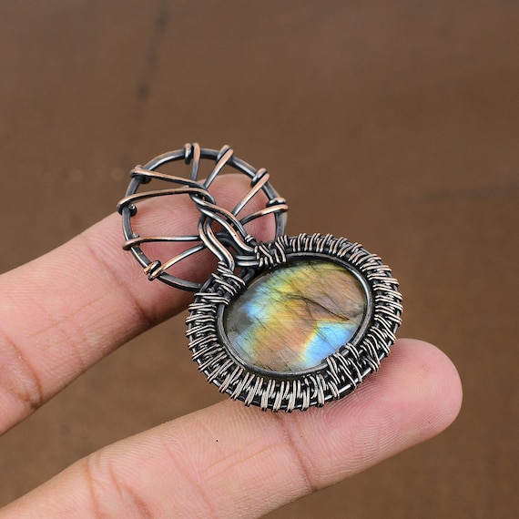 Ciondolo albero labradorite filo di rame avvolto ciondolo Ciondolo albero labradorite filo di rame avvolto ciondolo
