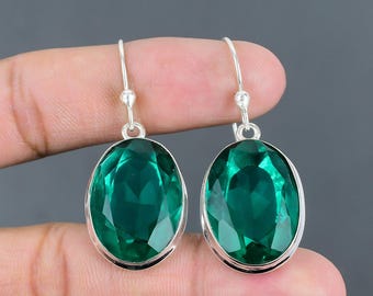 Handmade Sterling Silver Chrome Diopside Earrings: Oval Faceted Gemstone, Boho Style