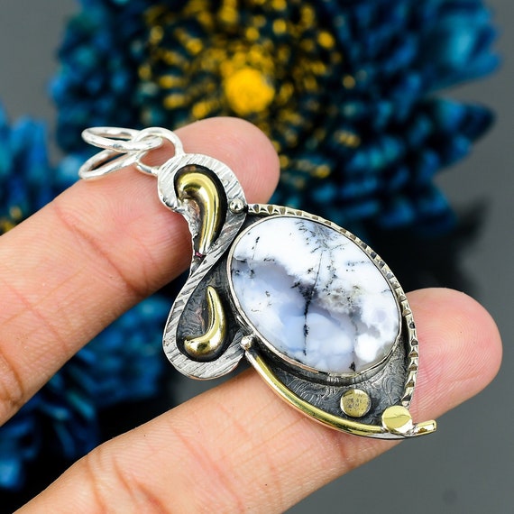 Dendrite Opal Pendant 925 Sterling Silver Pendant Dendrite Opal