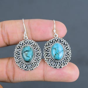 Tibetan Turquoise Earring 925 Sterling Silver Earrings Handmade Vintage Earring Tibetan Turquoise Jewelry Gifts For Mother Gemstone Earrings
