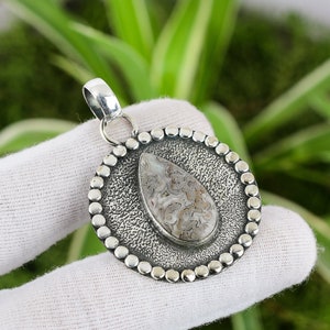 Mexican Laguna Lace Agate Pendant 925 Sterling Silver Pendant Natural Gemstone Pendant Handmade Jewelry Gift For Mother Christmas Gift