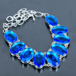 Faceted London Blue Topaz Necklace, 925 Sterling Silver, Adjustable Chain