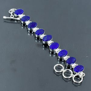 Handmade Lapis Lazuli Bracelet: 925 Sterling Silver Adjustable Chain