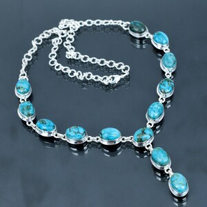 Tibetan Turquoise Necklace: Handmade 925 Sterling Silver, Adjustable Chain