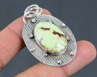 Ciondolo in argento sterling 925 con crisoprasio al limone fatto a mano