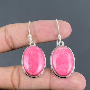 Handmade Thulite Earrings: 925 Sterling Silver Gemstone Jewelry