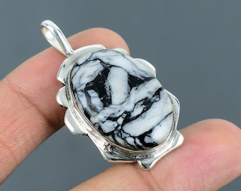 Handmade Pinolith Jasper Pendant: Oval Sterling Silver Jewelry